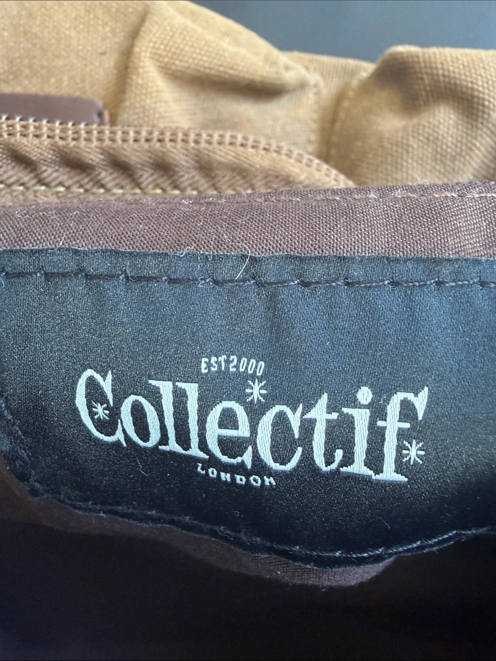 Collectif London Canvas Messenger Bag Brown Faux Leather Trim Satchel Laptop Bag
